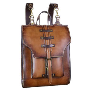 Sac à dos d'extérieur en cuir véritable, grande capacité, imperméable, écologique, pour les voyages d'affaires, l'école, multi-poches, fermeture éclair, arqué - Product Image 3