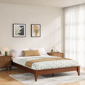 Cadre de lit plate-forme en bois de bambou massif naturel Structure à tenon à mortaise de style moderne facile à assembler avec MDF pour meubles de maison - Product Image 4