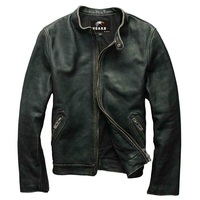 Blouson aviateur en cuir d'agneau pour homme, style rétro vintage, streetwear, écologique, cuir véritable vieilli, hiver