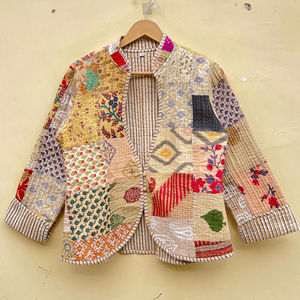 Designer Women's Handmade Floral Quilted Cotton <b>Jacket</b> Short Length Boho Blockprint Winter Coat Soft Patchwork Quilted Features - Product Image 1