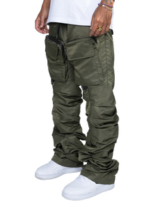 Pantalones de chándal acampanados con cintura elástica personalizados unisex con bolsillos cargo Pantalones acampanados apilados para hombre - Product Image 2