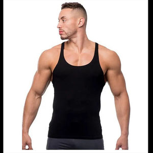 Alta calidad 100% algodón apretado músculo Fitness acanalado compresión gimnasio camiseta sin mangas para hombres - Product Image 4