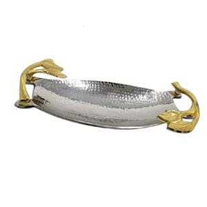 Bandeja plateada decorativa para servir alimentos con mango de diseño Floral dorado a granel para la decoración del hogar y el restaurante - Product Image 4