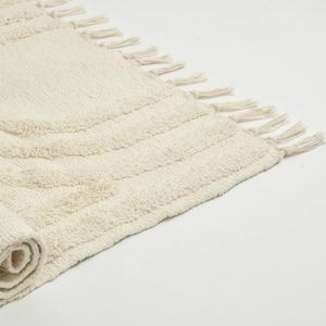 พรมขนสัตว์ทอมือ ลายเรขาคณิตนามธรรมสีงาช้าง พร้อมพู่ห้อย พรมสไตล์โมเดิร์นโทนกลาง สำหรับห้องนั่งเล่นและห้องนอน - Product Image 2