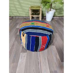 Puf de Cuero Marroquí Hecho a Mano, Otomana Tradicional Artesanal, Decoración del Hogar, Asiento Boho para Sala de Estar - Product Image 1