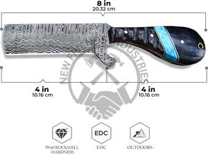 Handmade 8\" Damascus Hunting Knife Full Tang Cowboy Skinning EDC Bull Cutter for Outdoor <b>Camping</b> Customizable OEM & ODM Support - Product Image 2