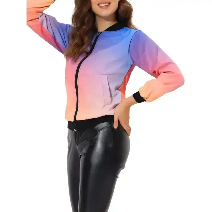 Blouson d'aviateur en satin et polyester fait sur mesure coloré meilleur élégant belles couleurs dégradées blouson d'aviateur