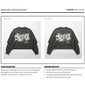 <b>Men</b> Heavyweight Cotton Boxy Fit <b>Crop</b> <b>Top</b> Custom Oversized 3D for Distressed Punk Style Silk Screen Printed Streetwear Tee - Product Image 6