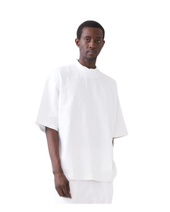 Mock Neck Peached French Terry Cotton Camiseta de gran tamaño Boxy Camiseta lisa en blanco de alta calidad para hombres de gran tamaño 210 Gsm Full - Product Image 1