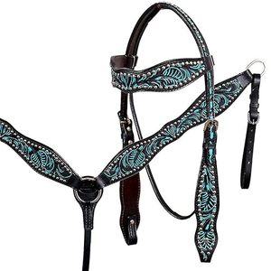 Juego de Cabezada y Pechera de Cuero Turquesa Occidental Personalizable y Duradero, Herrajes Resistentes a la Oxidación, Artículos Ecuestres de Alta Calidad RN - Product Image 1