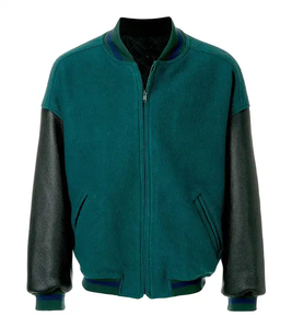 เสื้อแจ็กเก็ตทีมเบสบอลแขนยาวสำหรับผู้ชายแขนหนังมีกระดุมถักเป็นมิตรกับสิ่งแวดล้อม - Product Image 2