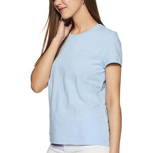 Camiseta de Manga Corta con Cuello Redondo de Algodón y Elastano Azul Claro Lisa para Mujer, Logotipo Personalizado con Camiseta de Alta Calidad para Mujer - Product Image 5