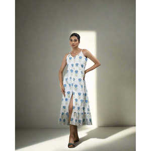 <b>Tulip</b> Kiss Handblock Floral Print Strappy <b>Dress</b> XL Size Sweet Style Empire Waistline Ruffles Spaghetti Strap Winter/Spring ODM - Product Image 6