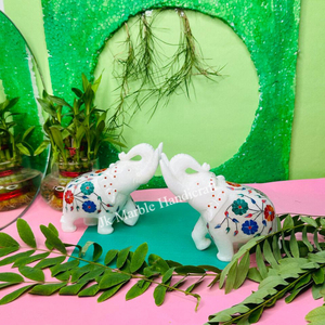 Elegant Handcrafted Elephant Showpiece Marbre Animal Style Home Decoration Force Love Luck Symboles Peint Stone - Product Image 1