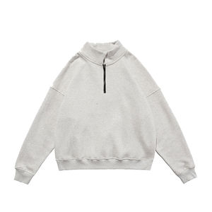 Sweat-shirts d'automne unisexe en molleton 100% coton respirant, style boxy, col montant, fermeture éclair quart, broderie 3D personnalisée, vente en gros - Product Image 2