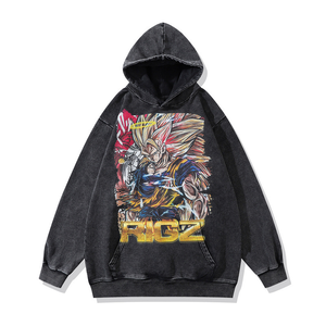 Sweat à capuche unisexe vintage en coton, effet vieilli, délavé à l'acide, imprimé, avec logo personnalisé, style décontracté, pour homme, motif anime - Product Image 2