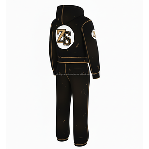 Zipper tracksuit heavy fleece 380 GSM winter warm soft <b>fabric</b> <b>black</b> with tan stitch custom logo embroidery Tracksuits Plus size - Product Image 5