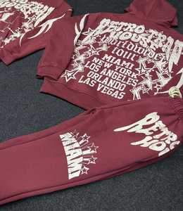 Recién llegado, conjuntos de chándal Vintage Unisex para hombre, Jersey lavado con estampado de angustia para todo tipo de clima, sudaderas con capucha, pantalones acampanados, Invierno grueso - Product Image 4