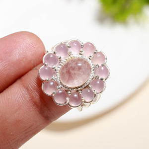 Bague en pierre précieuse de quartz rose naturel-pierre de protection-bague faite à la main-argent Sterling 925-bague de fête-forme ovale-bague en gros - Product Image 2