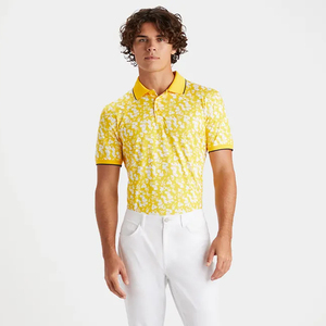 Camiseta Polo de Manga Corta con Estampado Floral Amarillo para Hombre, Diseño Transpirable de Algodón Oxford, Corte Regular, Estilo Casual, Nueva Moda OEM - Product Image 4
