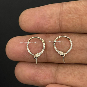 14K Solid <b>Gold</b> Natural Diamond Snake Septum Clicker Piercing Fine Jewelry. - Product Image 2