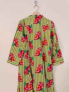 Vestido de Verano de Algodón Ligero y Transpirable con Estampado de Granada Verde y Bloques para Mujer - Elegante y Cómodo - Product Image 5