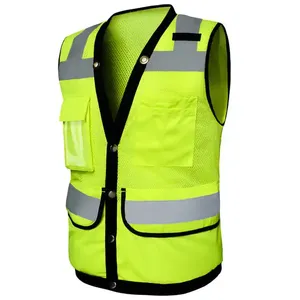 High Visibility <b>Black</b> Security Guard <b>Vest</b> Industrial Construction Breakaway Pocket Reflective Safety Clothing for Walking - Product Image 5
