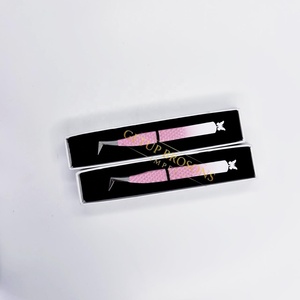 Pince à épiler professionnelle en acier inoxydable pour extensions de cils volume russe, à découpe papillon, revêtement en poudre bicolore, outil de beauté - Product Image 2