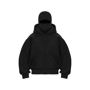Sweats à capuche pour hommes 100% coton poids lourd surdimensionné Double fermeture éclair épaule tombante sweats à capuche d'hiver - Product Image 4