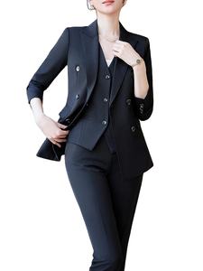Otoño Invierno mujer chaleco Blazer y pantalón traje negro caqui Oficina señoras negocios trabajo carrera desgaste Formal 3 piezas conjunto 2026 - Product Image 2