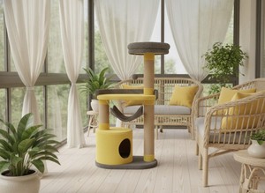 Arbre à chat écologique Juno avec matériau en jute à bords doux, grand espace, design durable pour les félins choyés - Emballage en carton - Product Image 5