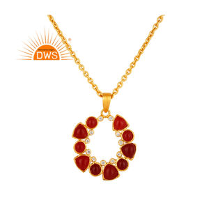 Último diseño hecho a mano Natural Cz y Aventurina roja COLLAR COLGANTE de piedras preciosas fabricante de joyería personalizada - Product Image 1