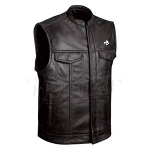 Chaleco de cuero profesional para motocicleta de último diseño, Chaleco de motorista de piel de vaca negro perforado con logotipo personalizado - Product Image 2