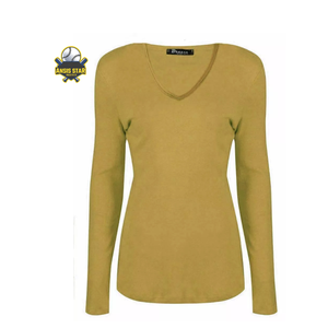 Camiseta de Yoga de manga larga con cuello en V para mujer, respetuosa con el medio ambiente, de alta calidad, ajustada, con diseño de logotipo personalizado, ropa deportiva al por mayor - Product Image 5