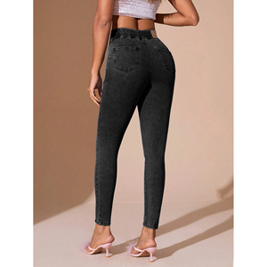 Paola Riboni - Jeans de mezclilla ajustados de cintura alta para mujer, estilo vintage, elásticos, casuales, lavado claro, estilo liso, para verano - Product Image 3