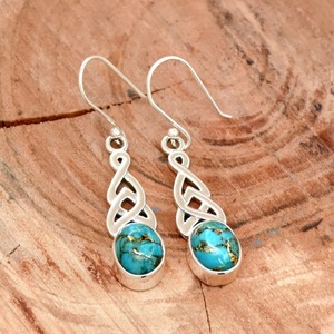 Boucles d'oreilles pendantes faites à la main à la mode 925 bijoux en argent Sterling pierre précieuse Turquoise naturelle 925 bijoux en argent massif estampillé - Product Image 3