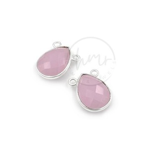 Vente en gros Quartz hydro calcédoine rose Briolette larme pierre précieuse en vrac argent plaqué lunette connecteur charme pour la fabrication de bijoux - Product Image 1