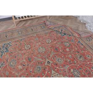 0.8x13.3 ft <b>Runner</b> Vintage Rug, Turkish Rug, <b>Red</b> Blue Floral Wool Rug - Product Image 5