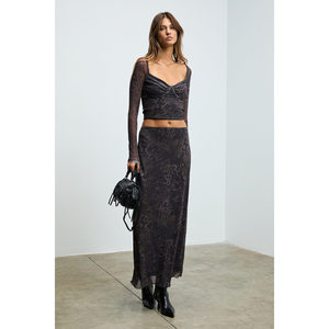 GRIMELANGE Women's Tulle <b>Mesh</b> Double Layer Blouse with Heart Collar and -Leopard Print Chest Panel - Product Image 3