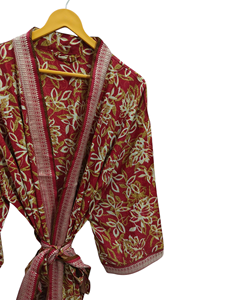 ชุดบิกินี่ชุดคลุมสำหรับกลางคืนเสื้อคลุมยาวแบบเย็บต่อกันชุดกิโมโนทำด้วยมือสไตล์วินเทจผ้าไหมส่าหรี - Product Image 3