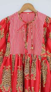 Vestido Midi con estampado de Tigre con cuello profundo y cierre de cuerda Silueta suelta Stripe Prints Mini y largo - Product Image 2