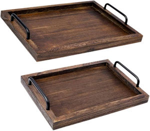 Beau plateau de service design rustique en bois aspect naturel décoratif Artisanat Technologie - Product Image 3
