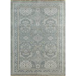 Alfombra Grande de Lana Anudada a Mano en Gris Tomillo y Negro, con Medallón Abstracto Rectangular para Decoración de Sala de Estar - LCA-611 - Product Image 1