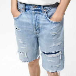 กางเกงขาสั้นผู้ชายรัดรูปวินเทจสไตล์ขาดลำลองฤดูร้อน - Product Image 2