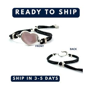 Pulsera de Plata 925 con Cristal en Forma de Corazón y Cordón de Madreperla Rosa, Elegantes Brazaletes para Mujer |   OEM - Product Image 3