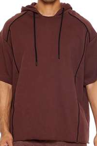 Sudadera con capucha de punto personalizada para hombre Sudaderas con capucha holgadas de manga corta con hombros caídos y de gran tamaño con serigrafía - Product Image 2