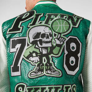 2025 chaqueta de bombardero de béisbol de cuero con logotipo bordado personalizado para hombre, chaqueta universitaria transpirable de lana y algodón con cuello levantado y cierre de cremallera - Product Image 5