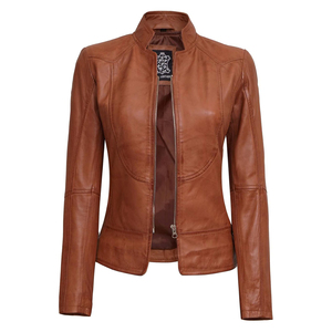 TESSUTO-Chaqueta de moto acolchada de cuero genuino para mujer, Estilo Vintage, ecológica e impermeable - Product Image 3