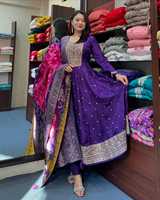Robe Anarkali Designer Bollywood Pakistanaise de Luxe, Salwar Kameez de Qualité Supérieure avec Séquences Tendances pour Mariages et Soirées Décontractées