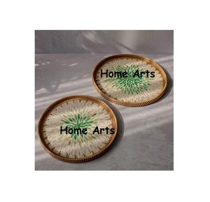 Ensemble de 2 plateaux à chocolat de tailles différentes, faits à la main en nacre et en rotin, pour servir les aliments, best-seller - Product Image 1